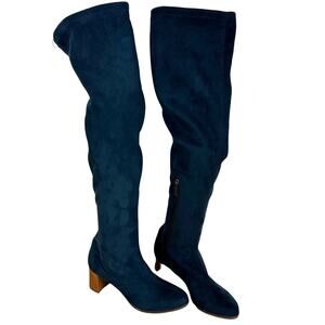 NR Rapisardi NWOB Over The Knee Blue Suede Block Heel Boots Size 35 Side Zip